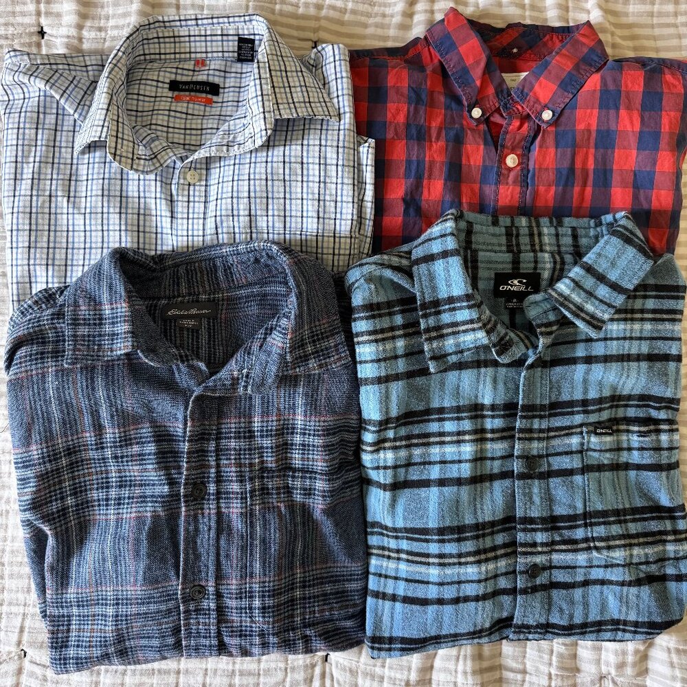 Men’s Flannel & Button-Down Shirt Bundle – Size M – O’Neill, GAP, Van Heusen, Ed